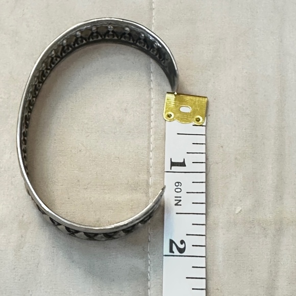 Silver Tone Cuff Bracelet w/Diamond Shape & Dot Design. 16mm Wide. EUC - Picture 6 of 11